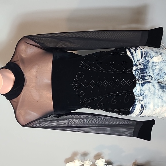 Vintage Tops - Vintage velvet mesh beaded top 90s Victorian Whimsigoth Dark Romantic Y2K Large